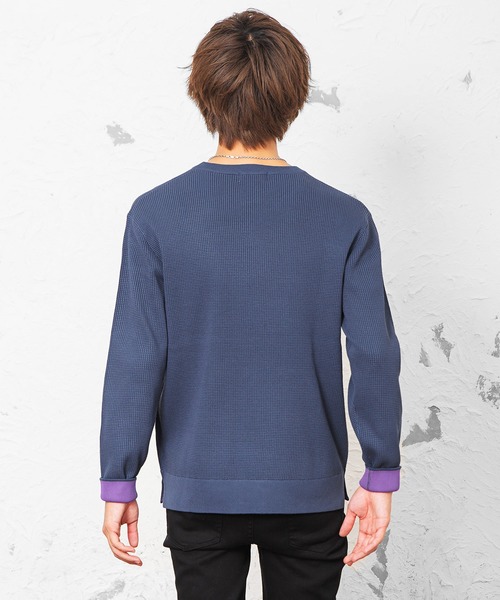 MinoriTY（マイノリティ）の「14Gワッフルリブ裏配色ニット ハイゲージ（ニット/セーター・メンズ・ベージュ/ブラウン/カーキ/ブルー系その他・M/L）」の6枚目の写真