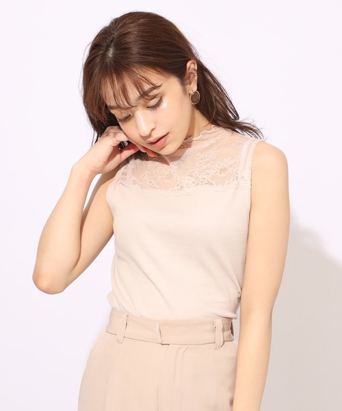 one after another NICE CLAUP（ワンアフターアナザーナイスクラップ）の「レースプチハイテレコインナー（タンクトップ・レディース・ベージュ/オフホワイト/モカ・FREE）」の3枚目の写真