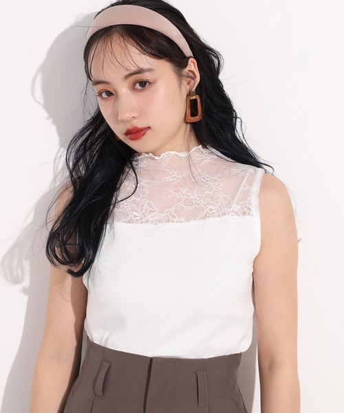 one after another NICE CLAUP（ワンアフターアナザーナイスクラップ）の「レースプチハイテレコインナー（タンクトップ・レディース・ベージュ/オフホワイト/モカ・FREE）」の2枚目の写真
