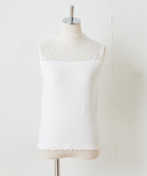 one after another NICE CLAUP（ワンアフターアナザーナイスクラップ）の「レースプチハイテレコインナー（タンクトップ・レディース・ベージュ/オフホワイト/モカ・FREE）」の4枚目の写真