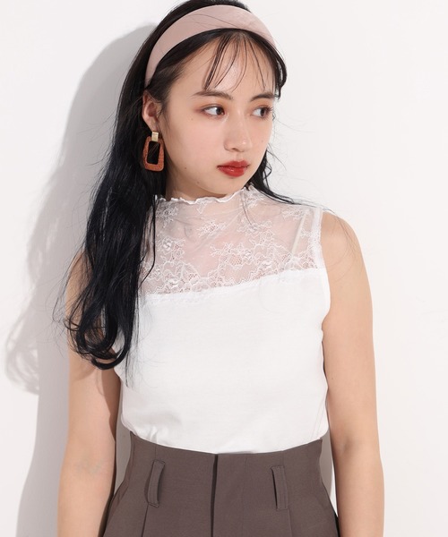 one after another NICE CLAUP（ワンアフターアナザーナイスクラップ）の「レースプチハイテレコインナー（タンクトップ・レディース・ベージュ/オフホワイト/モカ・FREE）」の7枚目の写真