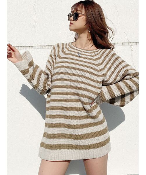 GYDA（ジェイダ）の「ランダムボーダールーズニットTOPS（ニット/セーター・レディース・ブラック/ベージュ/ピンク・FREE）」の2枚目の写真