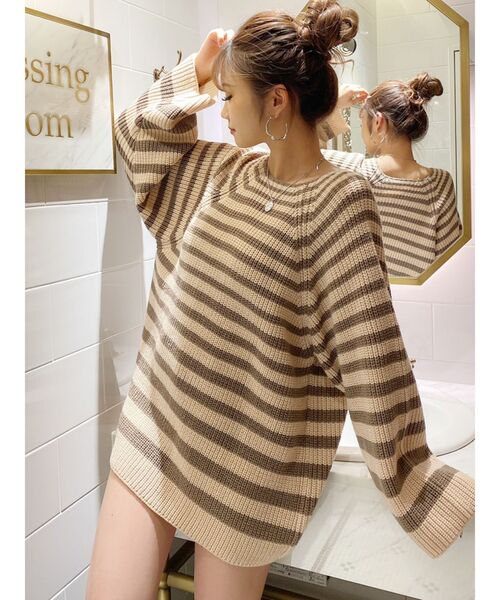 GYDA（ジェイダ）の「ランダムボーダールーズニットTOPS（ニット/セーター・レディース・ブラック/ベージュ/ピンク・FREE）」の3枚目の写真