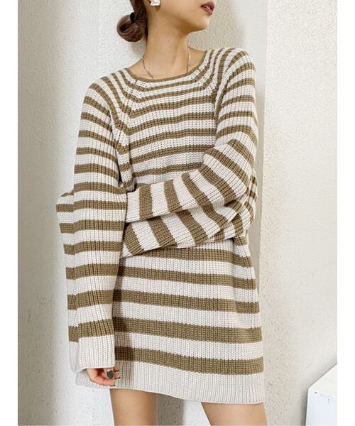 GYDA（ジェイダ）の「ランダムボーダールーズニットTOPS（ニット/セーター・レディース・ブラック/ベージュ/ピンク・FREE）」の6枚目の写真