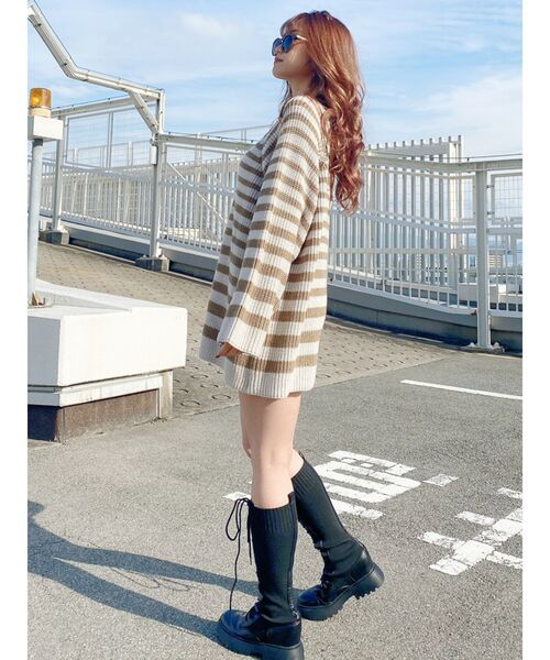 GYDA（ジェイダ）の「ランダムボーダールーズニットTOPS（ニット/セーター・レディース・ブラック/ベージュ/ピンク・FREE）」の5枚目の写真