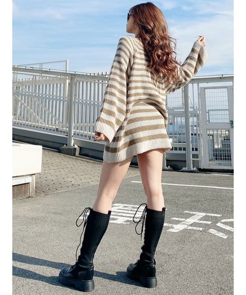 GYDA（ジェイダ）の「ランダムボーダールーズニットTOPS（ニット/セーター・レディース・ブラック/ベージュ/ピンク・FREE）」の9枚目の写真