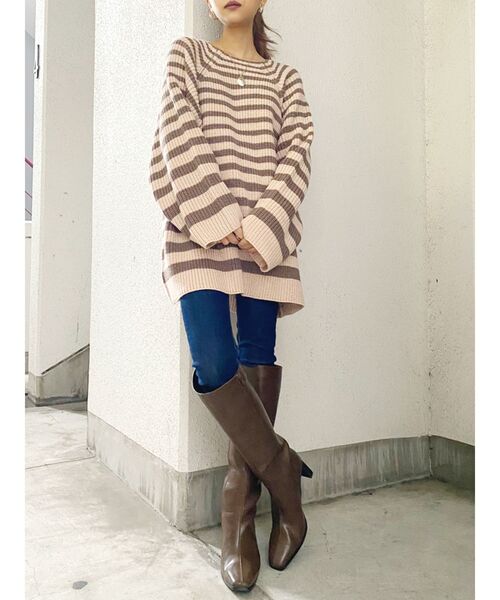 GYDA（ジェイダ）の「ランダムボーダールーズニットTOPS（ニット/セーター・レディース・ブラック/ベージュ/ピンク・FREE）」の13枚目の写真