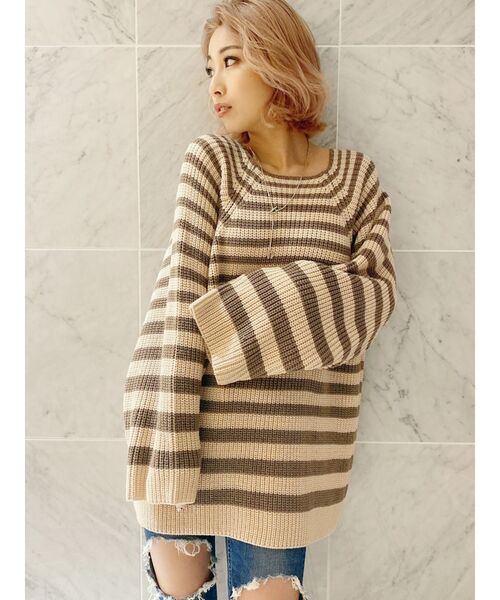 GYDA（ジェイダ）の「ランダムボーダールーズニットTOPS（ニット/セーター・レディース・ブラック/ベージュ/ピンク・FREE）」の11枚目の写真