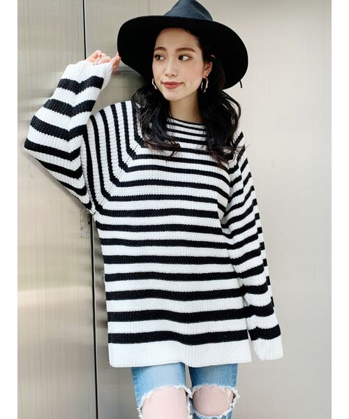 GYDA（ジェイダ）の「ランダムボーダールーズニットTOPS（ニット/セーター・レディース・ブラック/ベージュ/ピンク・FREE）」の16枚目の写真