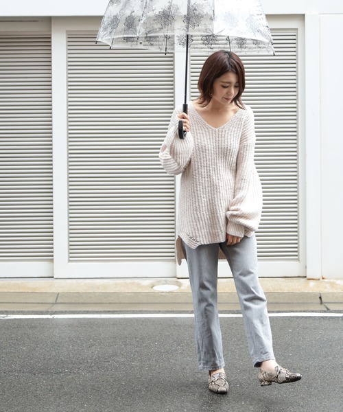 生活防水対応ビット付きローファーレインパンプス