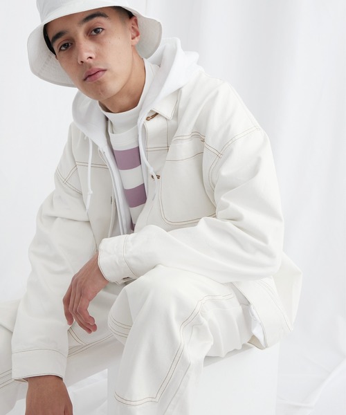 EMMA CLOTHES（エマクローズ）の「ビッグシルエット ユーティリティ ステッチデニムカバーオール EMMA CLOTHES（カバーオール・メンズ・ホワイト/インディゴブルー・M/L）」の7枚目の写真