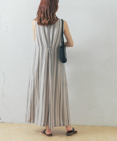 23区×LIBECO リネン100% 羽織ドロスト ストライプ ワンピース 23区×LIBECO リネン100% 羽織ドロスト ストライプ ワンピース
