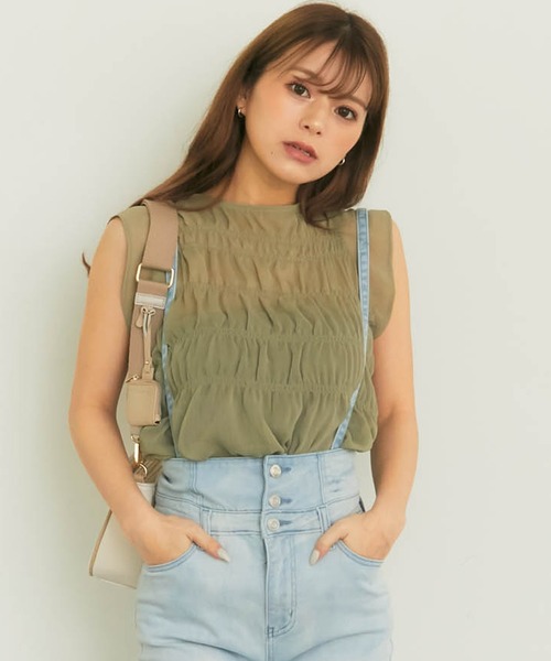 LIPSERVICE（リップサービス）の「インナーSETギャザーシアーブラウス（シャツ/ブラウス・レディース・ホワイト/ブラック/イエロー/グリーン・FREE）」の4枚目の写真