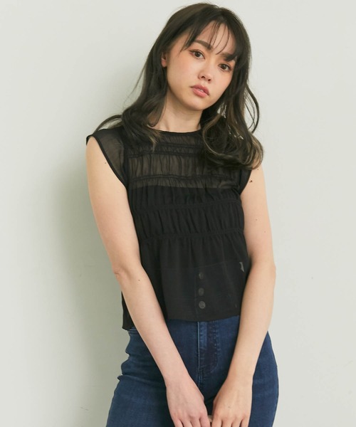 LIPSERVICE（リップサービス）の「インナーSETギャザーシアーブラウス（シャツ/ブラウス・レディース・ホワイト/ブラック/イエロー/グリーン・FREE）」の3枚目の写真