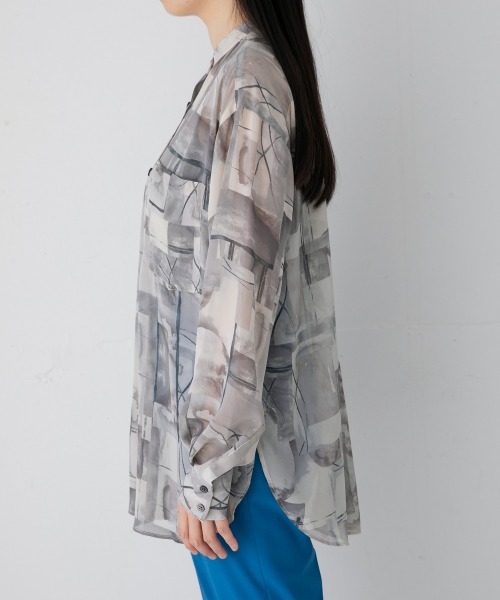 yuw（ユウ）の「アートガラチュニック　945241（シャツ/ブラウス・レディース・ブラック/ベージュ/ピンク・FREE）」の7枚目の写真