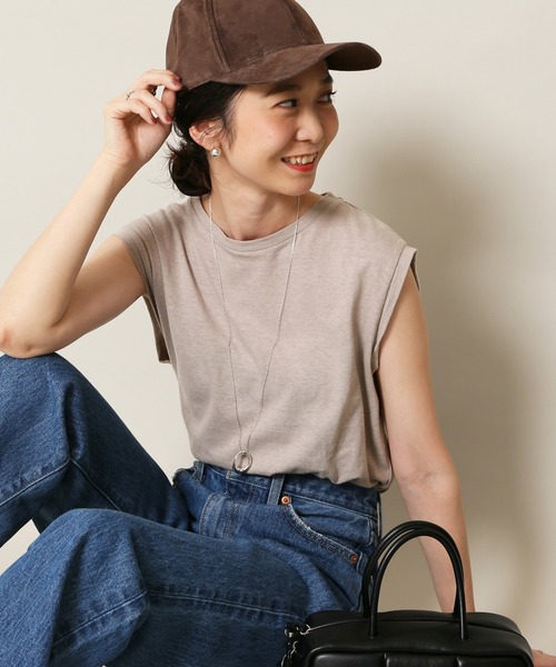 SLOBE IENA（スローブイエナ）の「リネン混ノースリーブプルオーバー【手洗い可能】◆（Tシャツ/カットソー・レディース・ホワイト/グレー/ベージュ/パープル・FREE）」の4枚目の写真