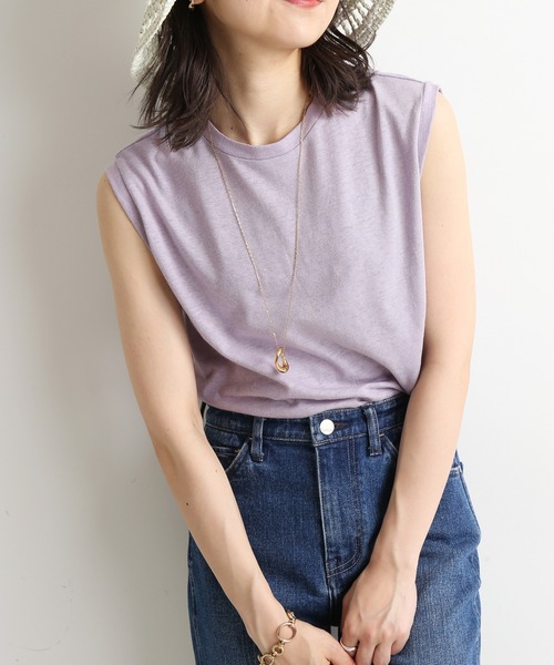 SLOBE IENA（スローブイエナ）の「リネン混ノースリーブプルオーバー【手洗い可能】◆（Tシャツ/カットソー・レディース・ホワイト/グレー/ベージュ/パープル・FREE）」の14枚目の写真