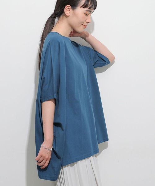 エンリコドマーニ　チュニック半袖カットソー coca tシャツ エンボス加工Aライン半袖チュニック レディース