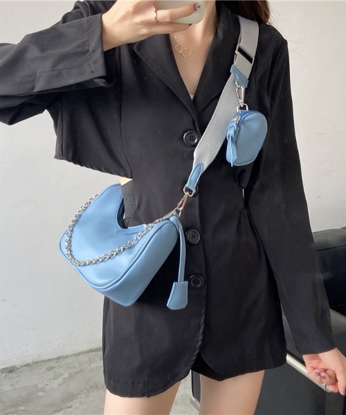 yuue' ( wear )（ユーイ）の「2way ミニポーチ付きチェーンレザーショルダーバッグ（ショルダーバッグ・レディース・ブラック/アイボリー・FREE）」の14枚目の写真