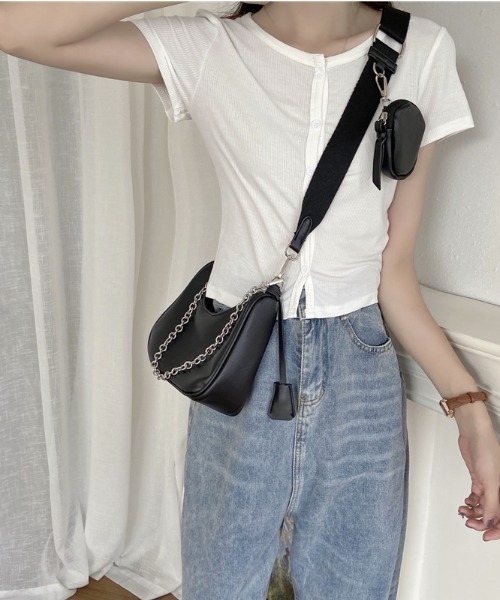 yuue' ( wear )（ユーイ）の「2way ミニポーチ付きチェーンレザーショルダーバッグ（ショルダーバッグ・レディース・ブラック/アイボリー・FREE）」の20枚目の写真