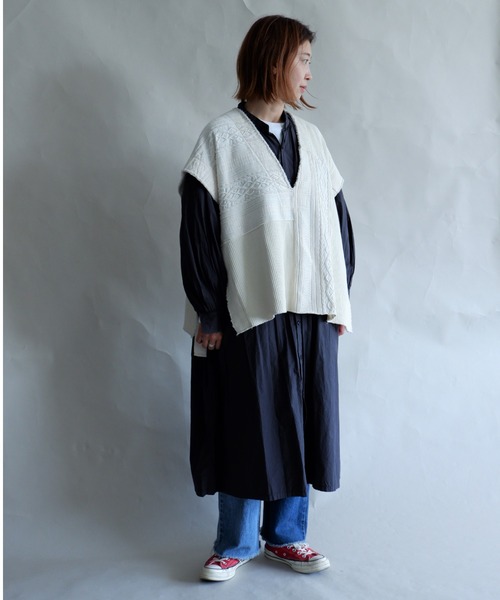 MANASTASH（マナスタッシュ）の「MANASTASH/マナスタッシュ　W's PATCHWORK VEST　パッチワークベスト（ベスト・レディース・ナチュラル/ブラック・MEDIUM）」の11枚目の写真