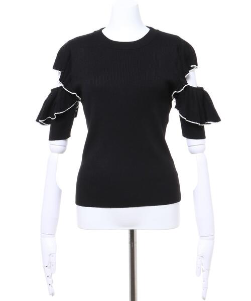 INGNI（イング）の「配色フリルニット（ニット/セーター・レディース・ホワイト×ブラック/ピンク系5/ブルー/ブラック×ホワイト・M）」の5枚目の写真