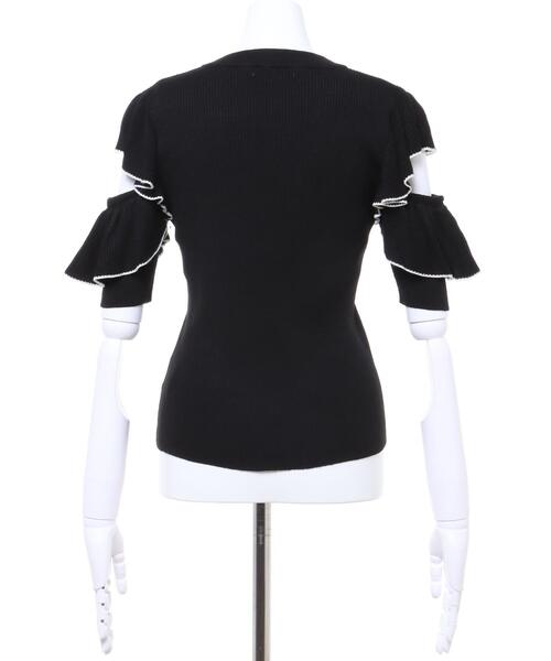 INGNI（イング）の「配色フリルニット（ニット/セーター・レディース・ホワイト×ブラック/ピンク系5/ブルー/ブラック×ホワイト・M）」の7枚目の写真