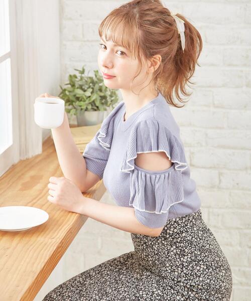 INGNI（イング）の「配色フリルニット（ニット/セーター・レディース・ホワイト×ブラック/ピンク系5/ブルー/ブラック×ホワイト・M）」の16枚目の写真