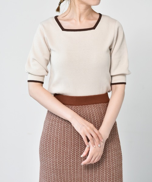 RETRO GIRL（レトロガール）の「パイピングカラーニット（ニット/セーター・レディース・ブラック/オフホワイト/オレンジ・FREE）」の2枚目の写真