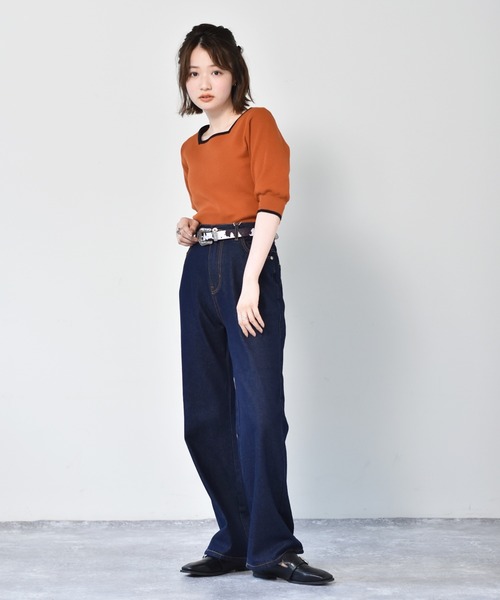 RETRO GIRL（レトロガール）の「パイピングカラーニット（ニット/セーター・レディース・ブラック/オフホワイト/オレンジ・FREE）」の22枚目の写真