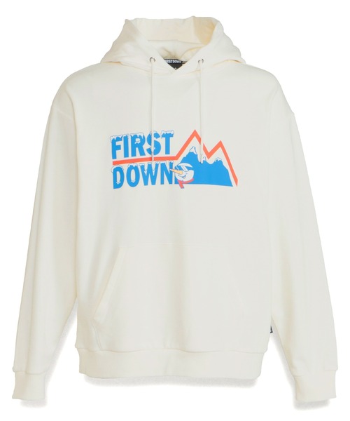 FIRST DOWN（ファーストダウン）の「ロゴ フーデッド スウェット（パーカー・メンズ・オフホワイト/杢グレー・M/L/XL）」の6枚目の写真