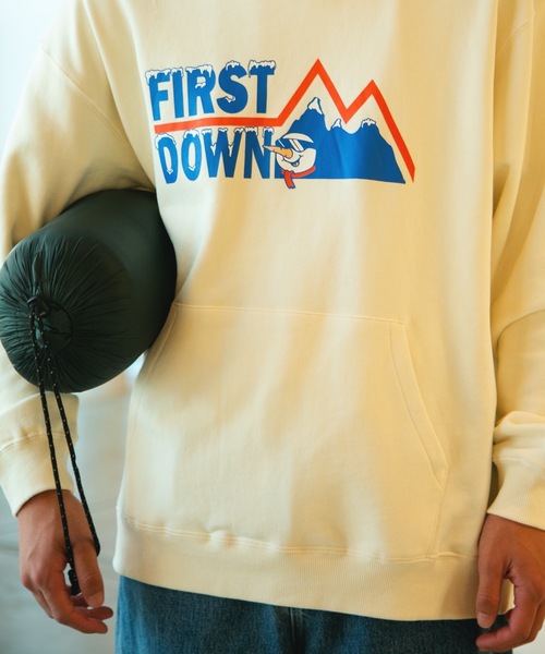FIRST DOWN（ファーストダウン）の「ロゴ フーデッド スウェット（パーカー・メンズ・オフホワイト/杢グレー・M/L/XL）」の8枚目の写真