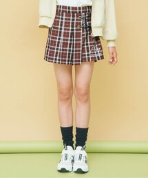 合皮レースアップチェックラップキュロット