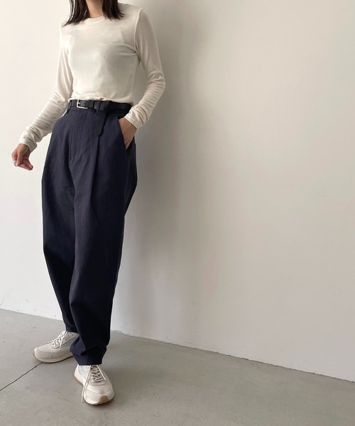 CANAL JEAN（キャナルジーン）の「El mar(エルマール) リブクルーネックロングTシャツ（Tシャツ/カットソー・レディース・アイボリー/ベージュ/ブラウン/ブラック・ONE SIZE）」の2枚目の写真