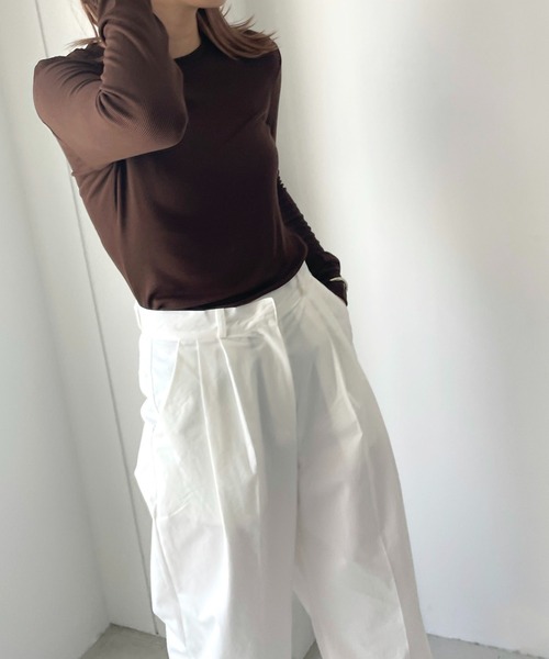 CANAL JEAN（キャナルジーン）の「El mar(エルマール) リブクルーネックロングTシャツ（Tシャツ/カットソー・レディース・アイボリー/ベージュ/ブラウン/ブラック・ONE SIZE）」の11枚目の写真