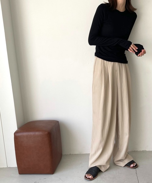 CANAL JEAN（キャナルジーン）の「El mar(エルマール) リブクルーネックロングTシャツ（Tシャツ/カットソー・レディース・アイボリー/ベージュ/ブラウン/ブラック・ONE SIZE）」の8枚目の写真