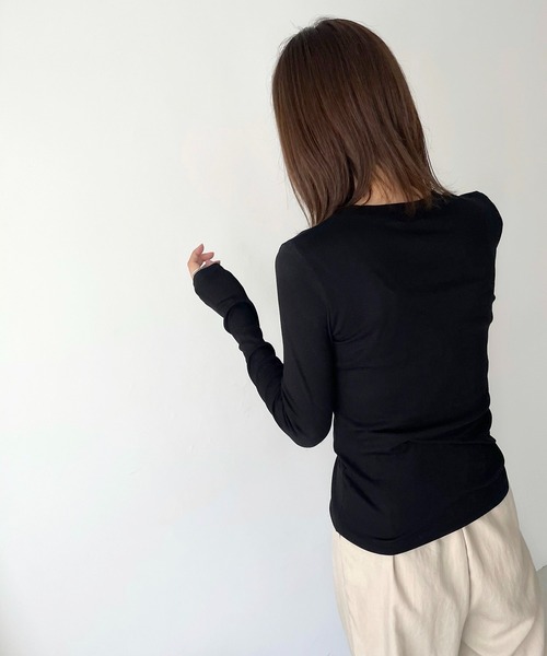 CANAL JEAN（キャナルジーン）の「El mar(エルマール) リブクルーネックロングTシャツ（Tシャツ/カットソー・レディース・アイボリー/ベージュ/ブラウン/ブラック・ONE SIZE）」の9枚目の写真