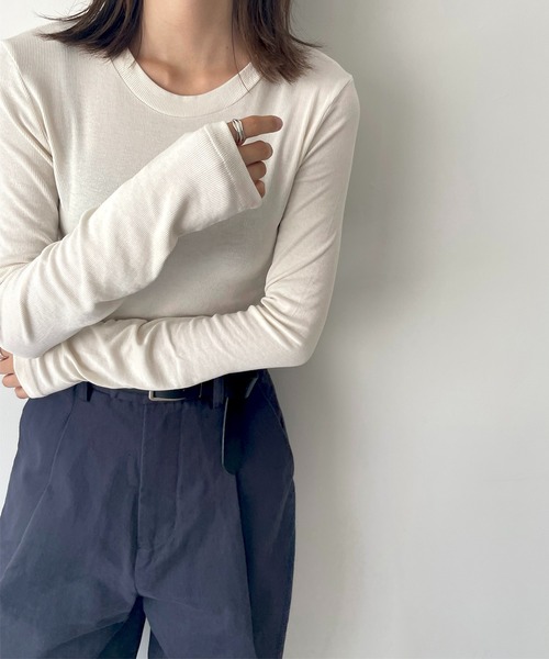 CANAL JEAN（キャナルジーン）の「El mar(エルマール) リブクルーネックロングTシャツ（Tシャツ/カットソー・レディース・アイボリー/ベージュ/ブラウン/ブラック・ONE SIZE）」の5枚目の写真