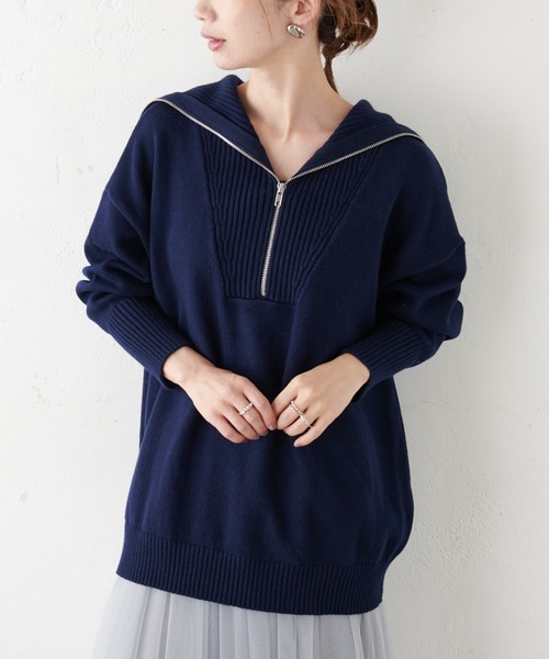 COLLAGE GALLARDAGALANTE（コラージュガリャルダガランテ）の「【OT】ハーフジッププルオーバーニット（ニット/セーター・レディース・ネイビー/オフホワイト・FREE）」の2枚目の写真