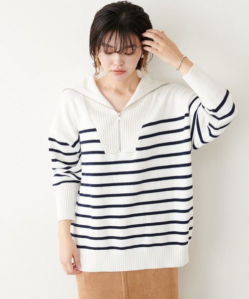 COLLAGE GALLARDAGALANTE（コラージュガリャルダガランテ）の「【OT】ハーフジッププルオーバーニット（ニット/セーター・レディース・ネイビー/オフホワイト・FREE）」の7枚目の写真