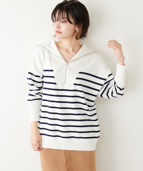 COLLAGE GALLARDAGALANTE（コラージュガリャルダガランテ）の「【OT】ハーフジッププルオーバーニット（ニット/セーター・レディース・ネイビー/オフホワイト・FREE）」の3枚目の写真