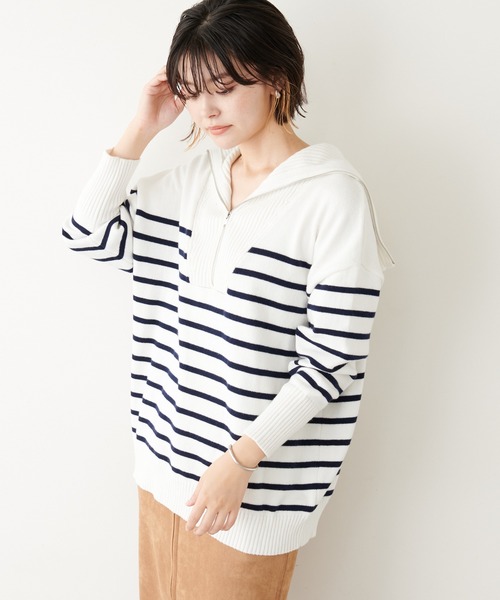 COLLAGE GALLARDAGALANTE（コラージュガリャルダガランテ）の「【OT】ハーフジッププルオーバーニット（ニット/セーター・レディース・ネイビー/オフホワイト・FREE）」の11枚目の写真