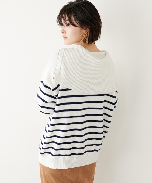 COLLAGE GALLARDAGALANTE（コラージュガリャルダガランテ）の「【OT】ハーフジッププルオーバーニット（ニット/セーター・レディース・ネイビー/オフホワイト・FREE）」の21枚目の写真