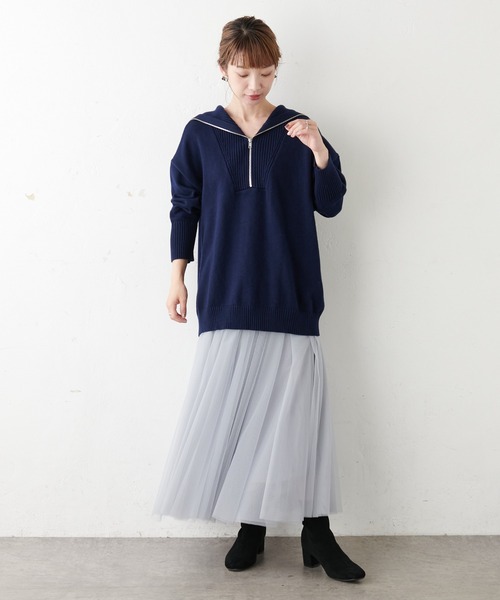COLLAGE GALLARDAGALANTE（コラージュガリャルダガランテ）の「【OT】ハーフジッププルオーバーニット（ニット/セーター・レディース・ネイビー/オフホワイト・FREE）」の4枚目の写真