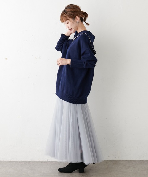 COLLAGE GALLARDAGALANTE（コラージュガリャルダガランテ）の「【OT】ハーフジッププルオーバーニット（ニット/セーター・レディース・ネイビー/オフホワイト・FREE）」の19枚目の写真