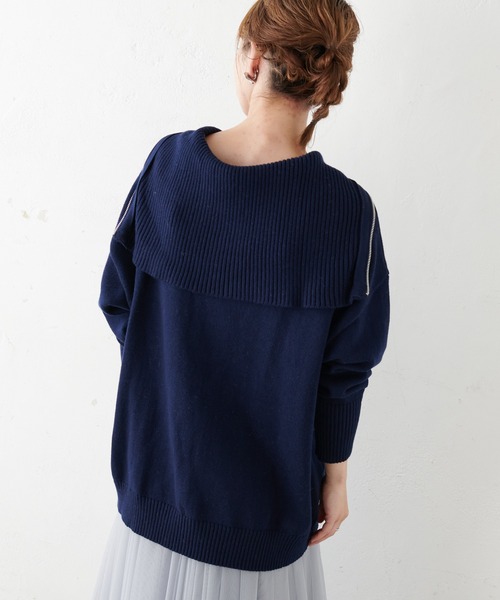 COLLAGE GALLARDAGALANTE（コラージュガリャルダガランテ）の「【OT】ハーフジッププルオーバーニット（ニット/セーター・レディース・ネイビー/オフホワイト・FREE）」の12枚目の写真