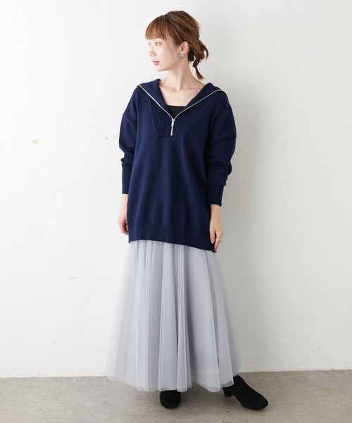 COLLAGE GALLARDAGALANTE（コラージュガリャルダガランテ）の「【OT】ハーフジッププルオーバーニット（ニット/セーター・レディース・ネイビー/オフホワイト・FREE）」の16枚目の写真