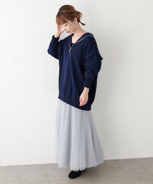 COLLAGE GALLARDAGALANTE（コラージュガリャルダガランテ）の「【OT】ハーフジッププルオーバーニット（ニット/セーター・レディース・ネイビー/オフホワイト・FREE）」の9枚目の写真