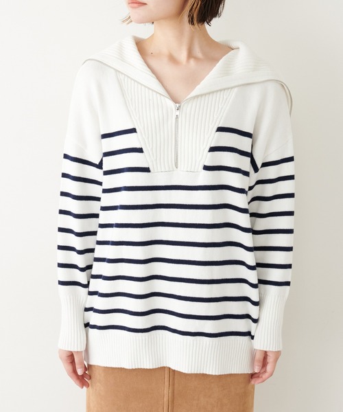 COLLAGE GALLARDAGALANTE（コラージュガリャルダガランテ）の「【OT】ハーフジッププルオーバーニット（ニット/セーター・レディース・ネイビー/オフホワイト・FREE）」の20枚目の写真