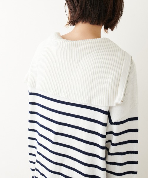 COLLAGE GALLARDAGALANTE（コラージュガリャルダガランテ）の「【OT】ハーフジッププルオーバーニット（ニット/セーター・レディース・ネイビー/オフホワイト・FREE）」の13枚目の写真